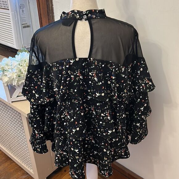 P Luca Milano black tiered mesh blouse Size L EUC - Picture 3 of 10